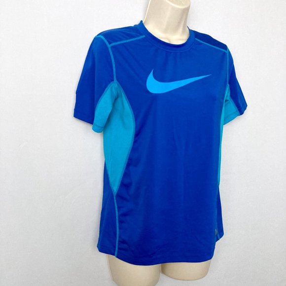 NIKE Combat Pro Dri Fit Turquoise Royal Blue Workout Exercise Top - Picture 4 of 6